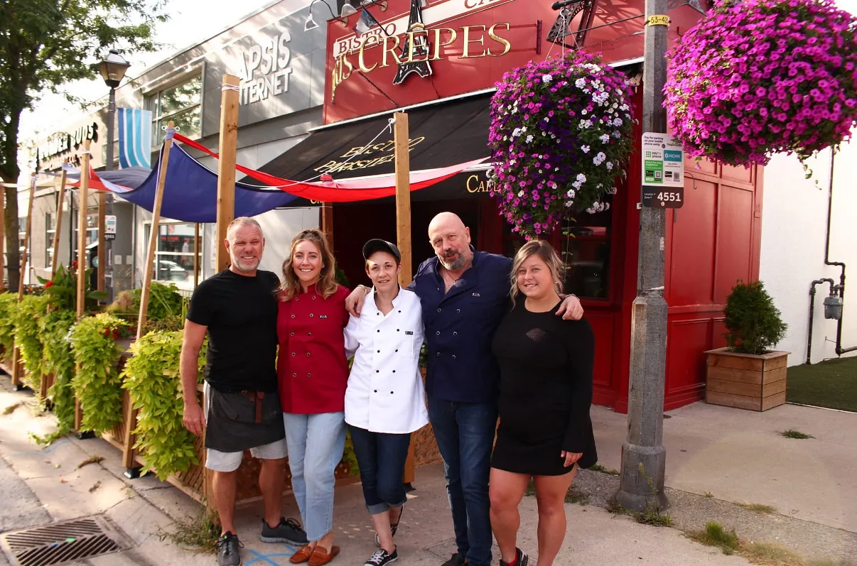 The Paris Crêpes Café team outside the restaurant at 4613 Queen Street, Niagara Falls, Ontario